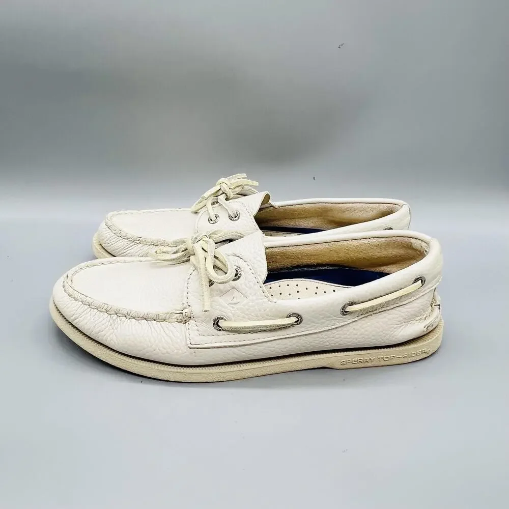 Sperry Shoes Mens 9 White Leather Top Sider Boat Moc Toe Casual Comfort Nautical